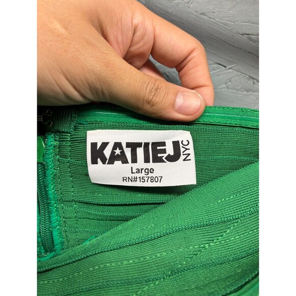 KatieJ‎ NYC Women’s L Green Bandage Dress Strapless Bodycon Cocktail Party Mini - Picture 8 of 12